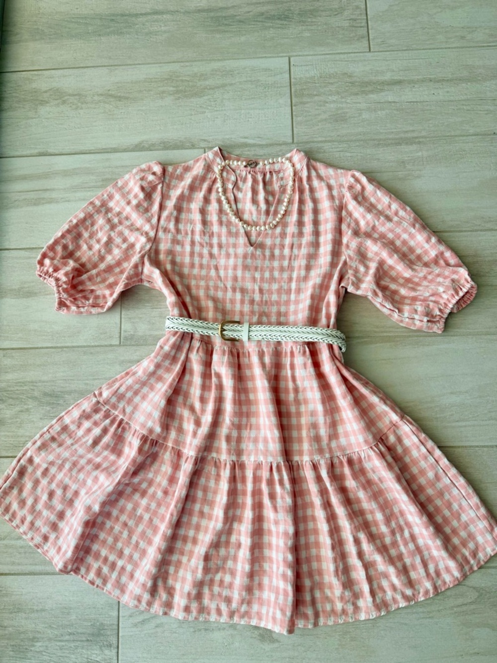 🌸 Pink Gingham Tiered Mini Dress — Cottagecore Dream! Size M, Cotton